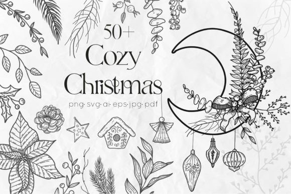 Cozy Christmas Line Art Collection