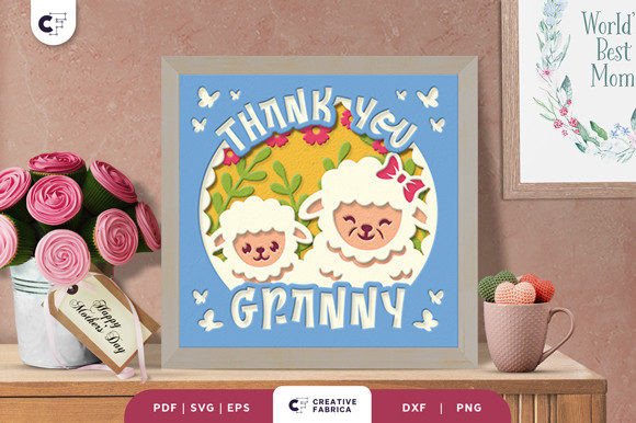 Grandma and Baby Sheep 3D Shadow Box