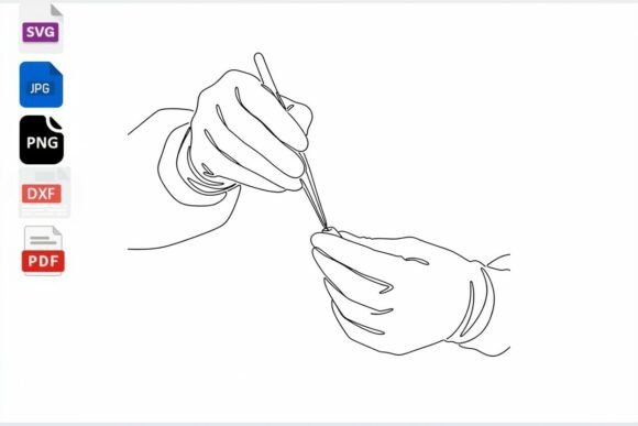 Medical Hands Tweezers Line Art SVG