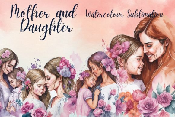 Mother and Daughter Watercolor Clipart
