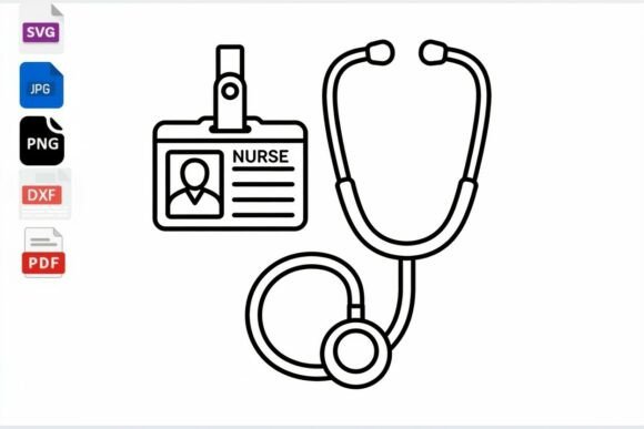 Nurse Stethoscope ID Badge SVG PNG DXF