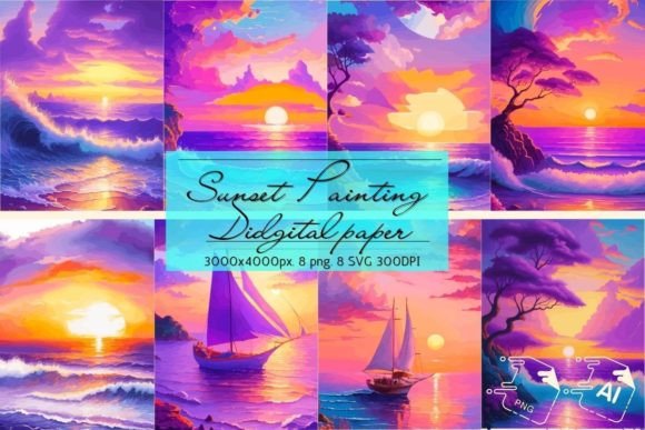 Sunset Art Painting Background