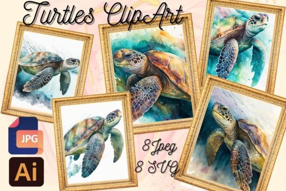 Turtles Wall Art Vector Illustration