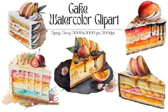 Watercolor Cake Clipart Sublimation